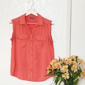 Coral Button-Down Tank